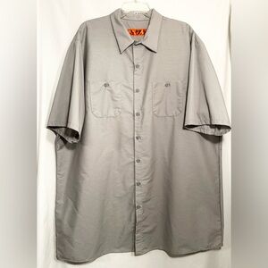 MENS 3XLT RED KAP GRAY SHORT SLEEVE BUTTON FRONT 2 POCKET UNIFORM WORK SHIRT